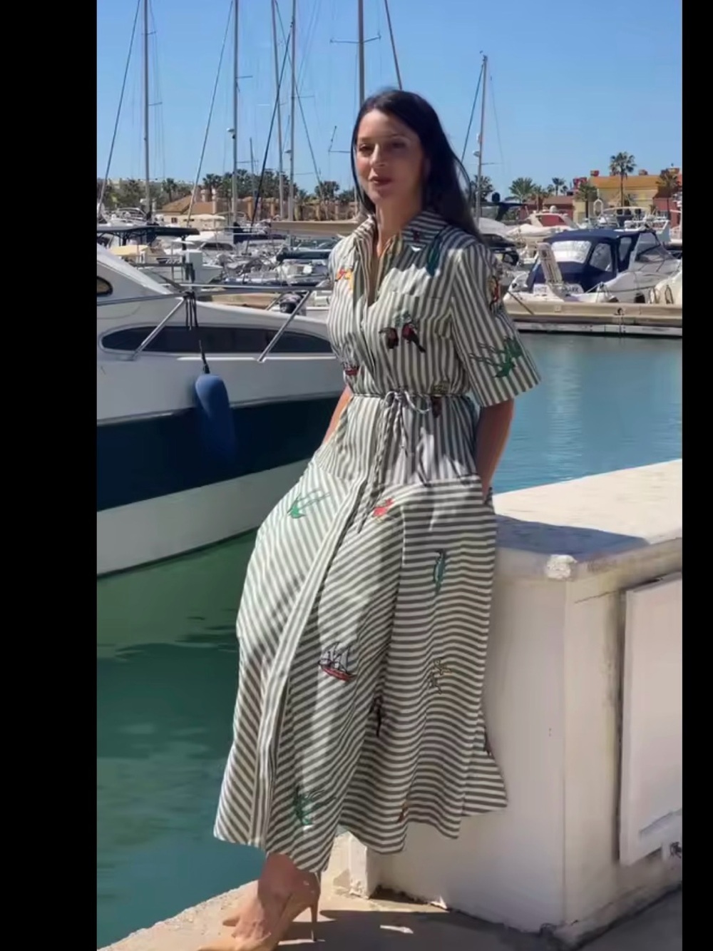 Alemais Striped embroidered Midi Dress with Floral Accents - Picture 5 of 10